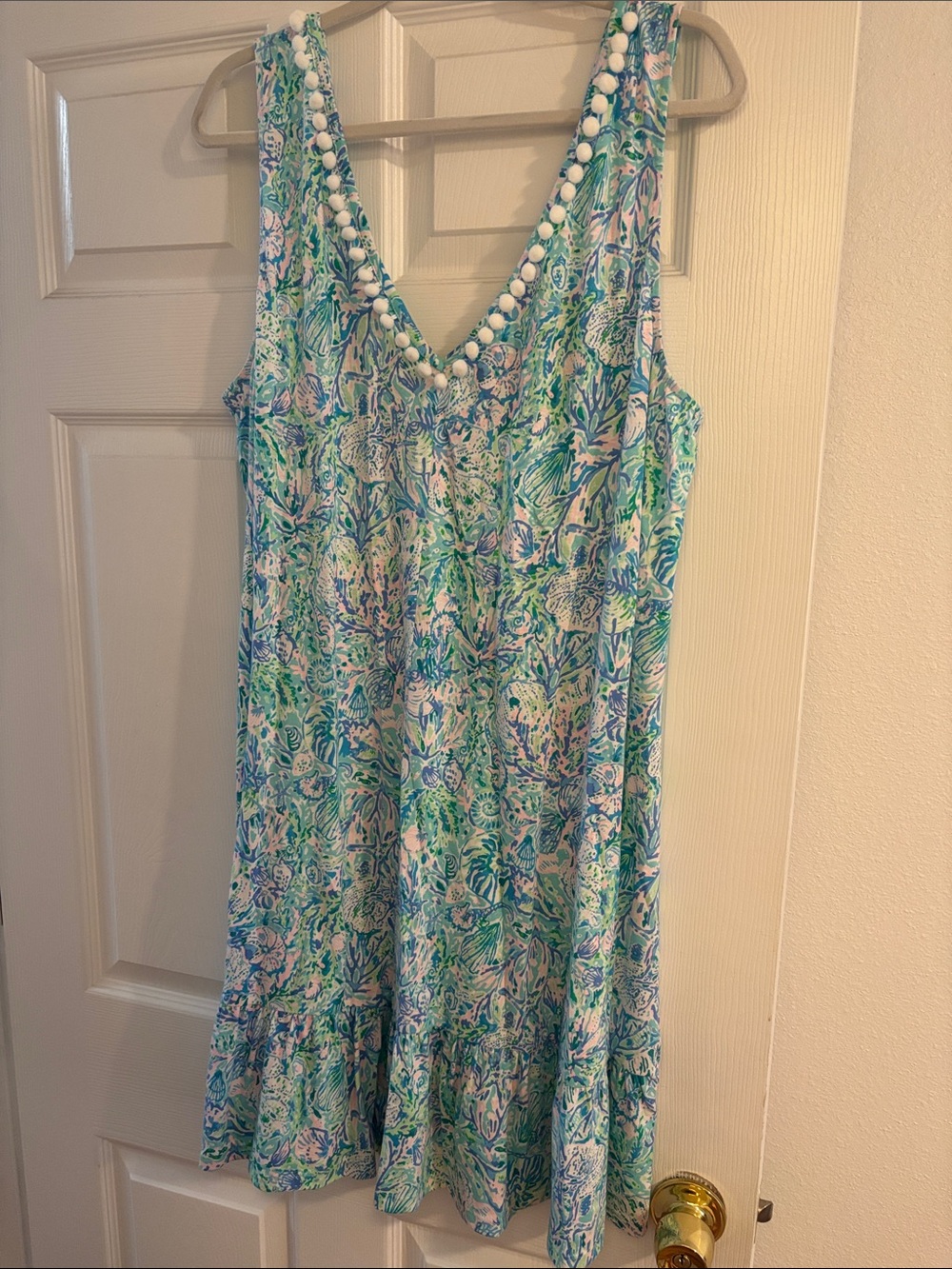 Lilly Pulitzer Sleeveless Blue Green Ocean Print V-Neck Sundress - Picture 2 of 3